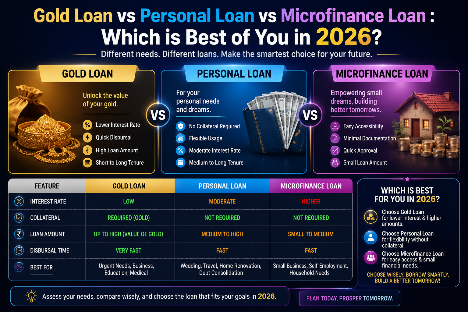 Gold Loan vs Personal Loan vs Microfinance Loan  : Which is Best of You in 2026?