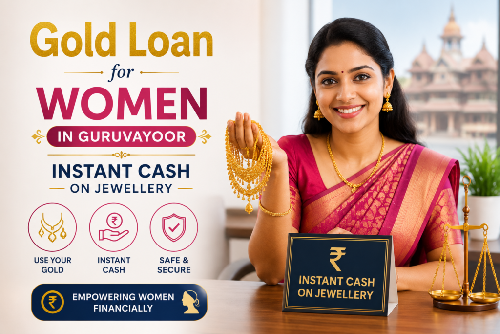 Woman in Guruvayoor pledging gold jewellery for an instant gold loan with quick approval and secure financing.
